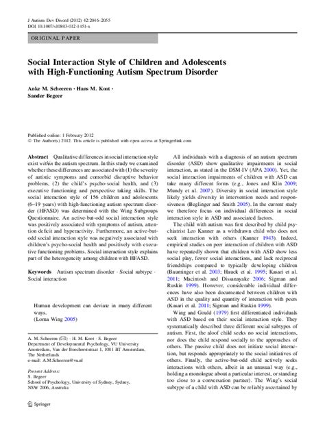 Social Interaction Style of Children and Adolescents with High .